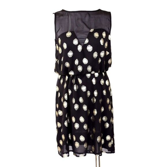 Wendy Katlen Dresses & Skirts - Wendy Katlen Black Sheer Gold Metallic Polka Dot Stretch Dress 6